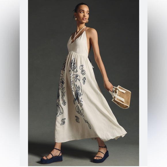 Anthropologie Farm Rio Embroidered Halter Maxi Dress - Picture 5 of 11